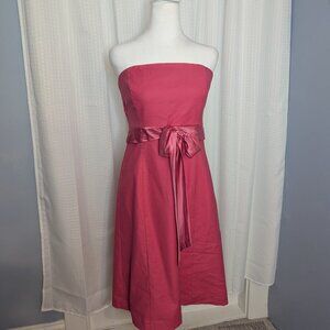 J.Crew Strapless Pink Dress with Satin Belt, Size 10, 95% Cotton